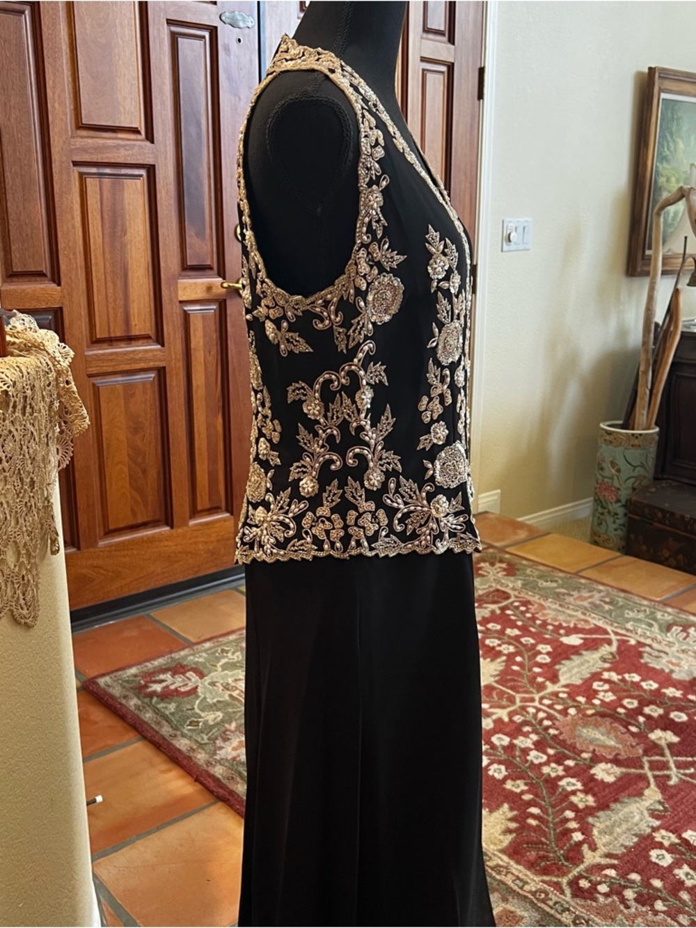 JKara Black Beaded Sleeveless Evening Gown Size 12 - Picture 6 of 13